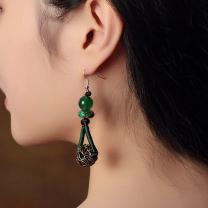 Satori Totem Green Agate Emperor Stone Alloy Earrings
