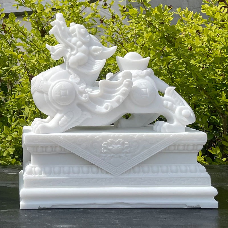 Satori Totem White Marble Couple Pixiu Feng Shui Wealth Ornament