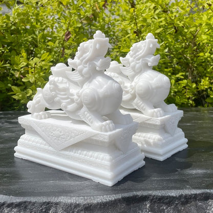 Satori Totem White Marble Couple Pixiu Feng Shui Wealth Ornament