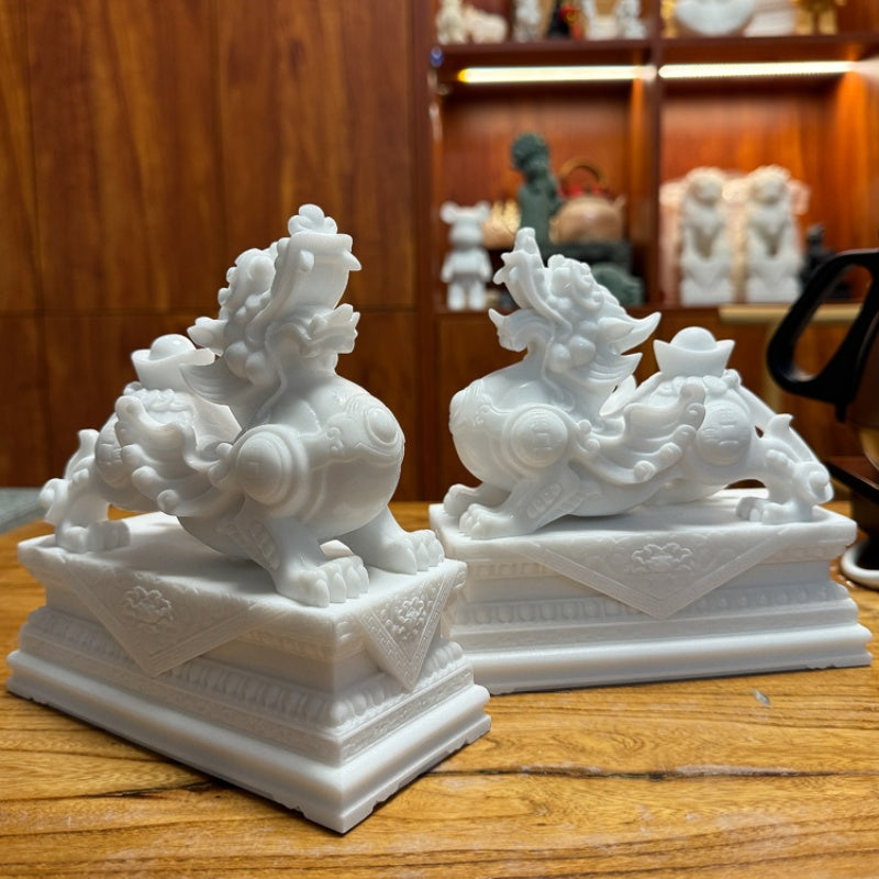 Satori Totem White Marble Couple Pixiu Feng Shui Wealth Ornament
