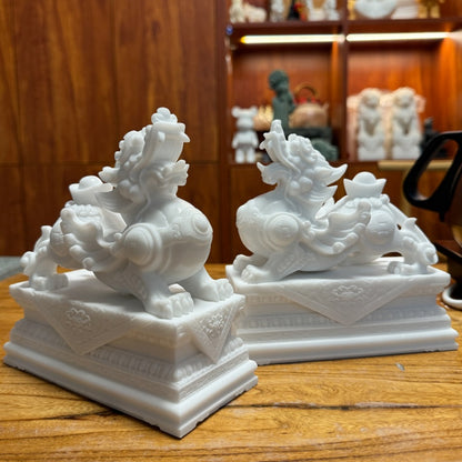 Satori Totem White Marble Couple Pixiu Feng Shui Wealth Ornament