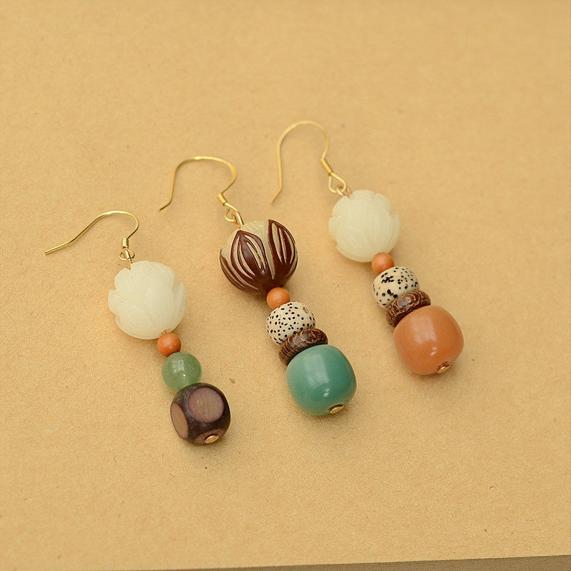 Satori Totem Bodhi Root Star-Moon Bodhi Lotus Wenge Earrings