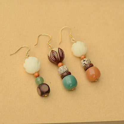 Satori Totem Bodhi Root Star-Moon Bodhi Lotus Wenge Earrings