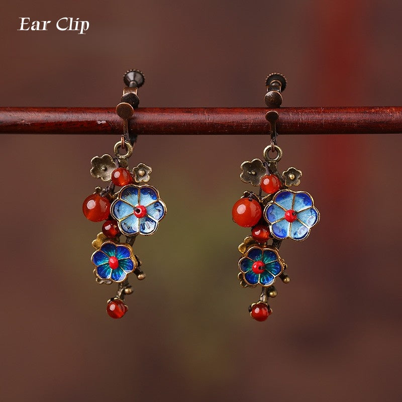 Satori Totem Cloisonne Agate Retro Lucky Flower Earrings