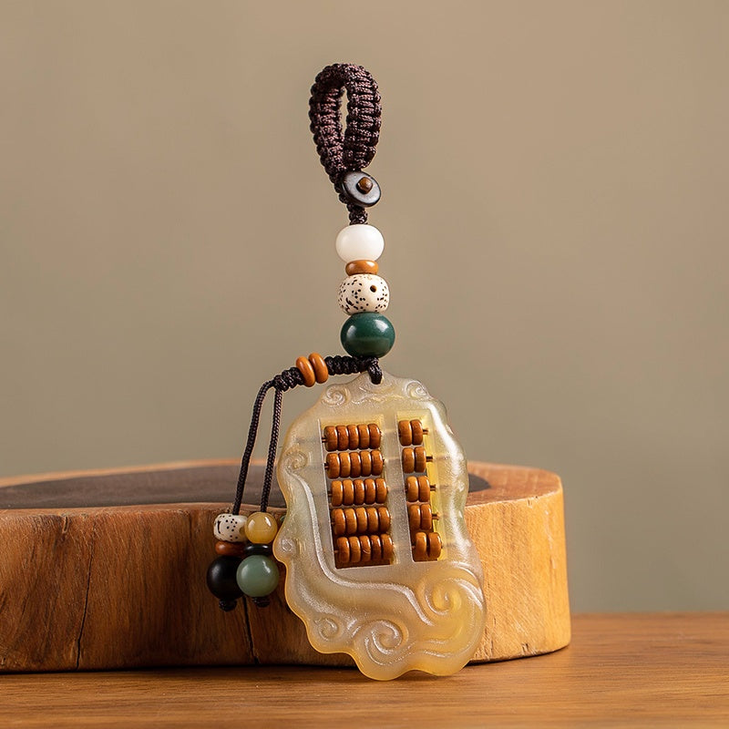 Satori Totem Natural Ram's Horn Abacus Wealth Keychain