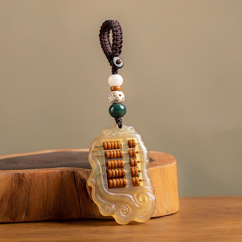 Satori Totem Natural Ram's Horn Abacus Wealth Keychain