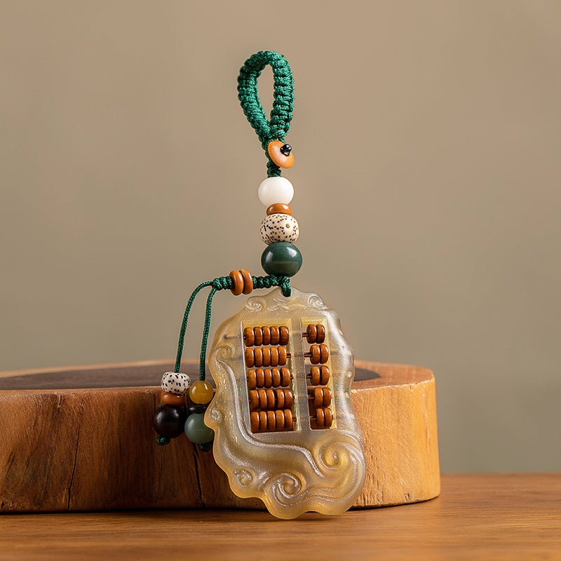 Satori Totem Natural Ram's Horn Abacus Wealth Keychain
