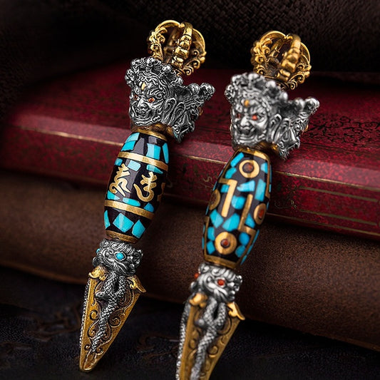Satori Totem 925 Sterling Silver Mahakala Rotate Bead Vajra Pendant