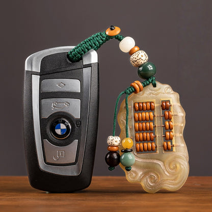 Satori Totem Natural Ram's Horn Abacus Wealth Keychain